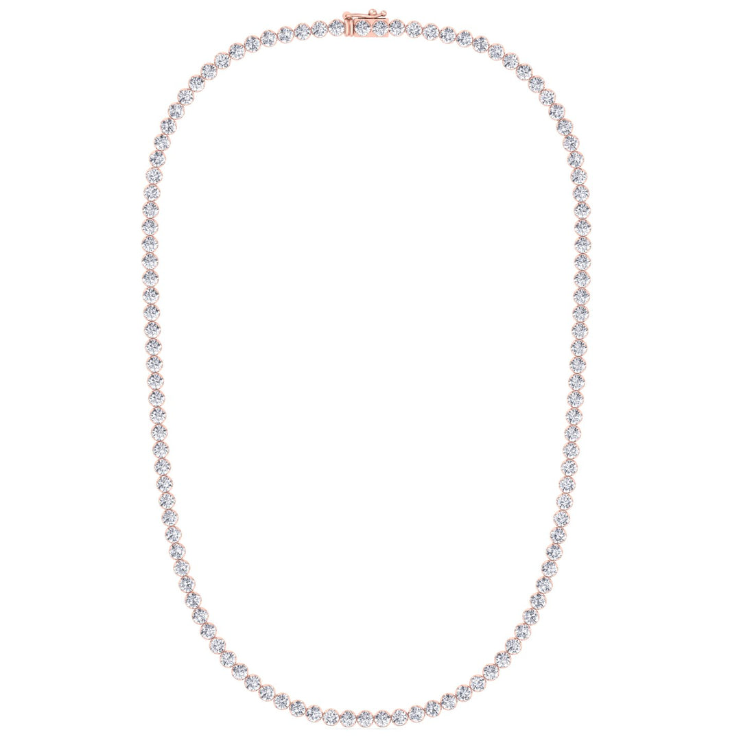 Illusion Set Round Shape Lab Grown Diamond Tennis Necklace Rose Gold 18K
