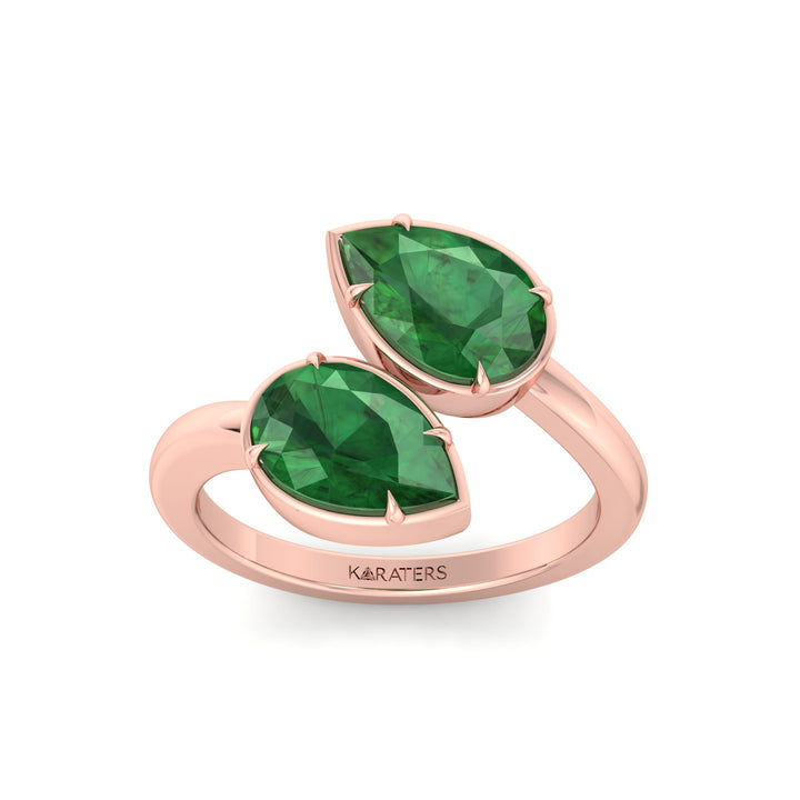 Pear Shape Green Emerald  Lab Grown Diamond Wrap Ring RG2