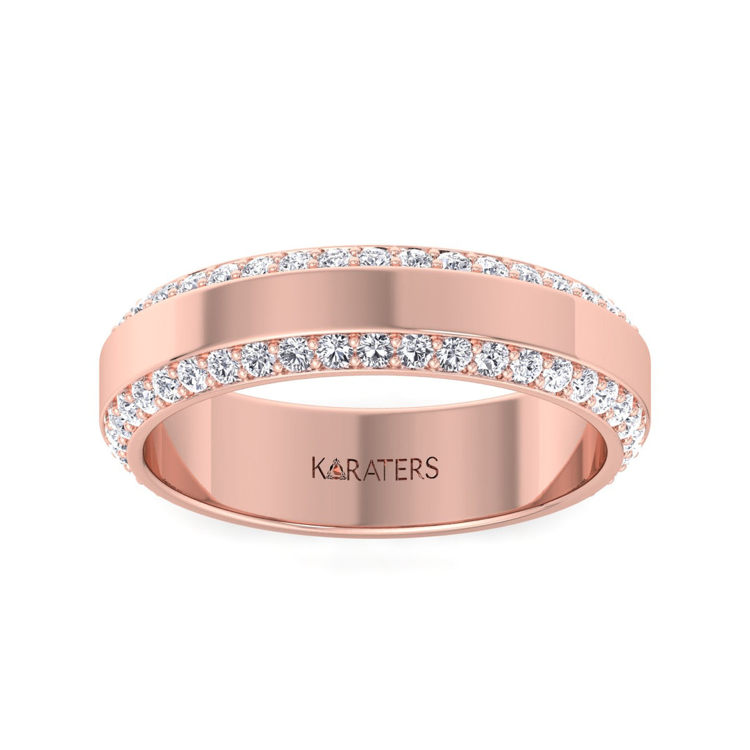 Beveled Edge Lab Grown Diamond Wedding Band Rose Gold 14K 18K