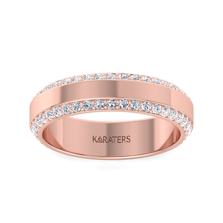 Beveled Edge Lab Grown Diamond Wedding Band Rose Gold 14K 18K