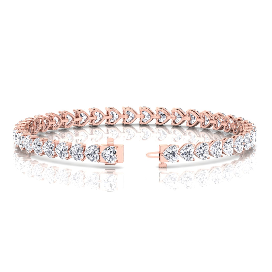 East to West Heart Shape Lab Grown Diamond Tennis Bracelet Rose Gold 14K