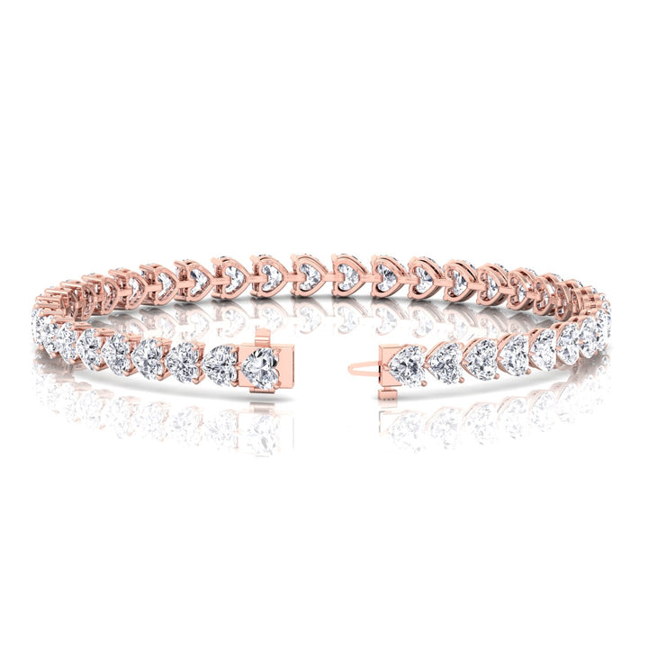 East to West Heart Shape Lab Grown Diamond Tennis Bracelet Rose Gold 14K