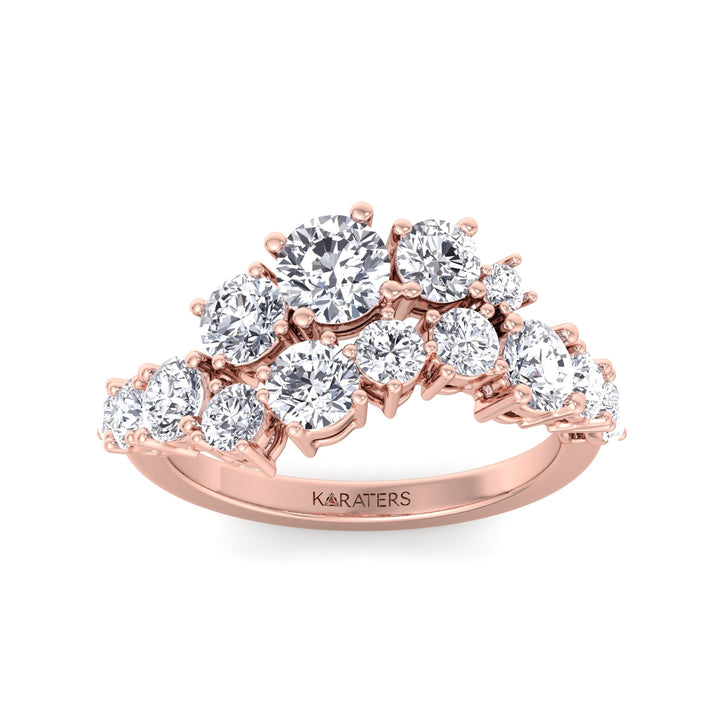 Clustered Graduated Round Shape Lab Grown Diamond Ring Rose Gold 14K 18K