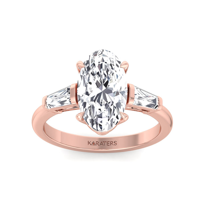 Moval Lab-Grown Diamond Engagement Ring with Tapered Baguette Sidestones Rose Gold 18K 14K