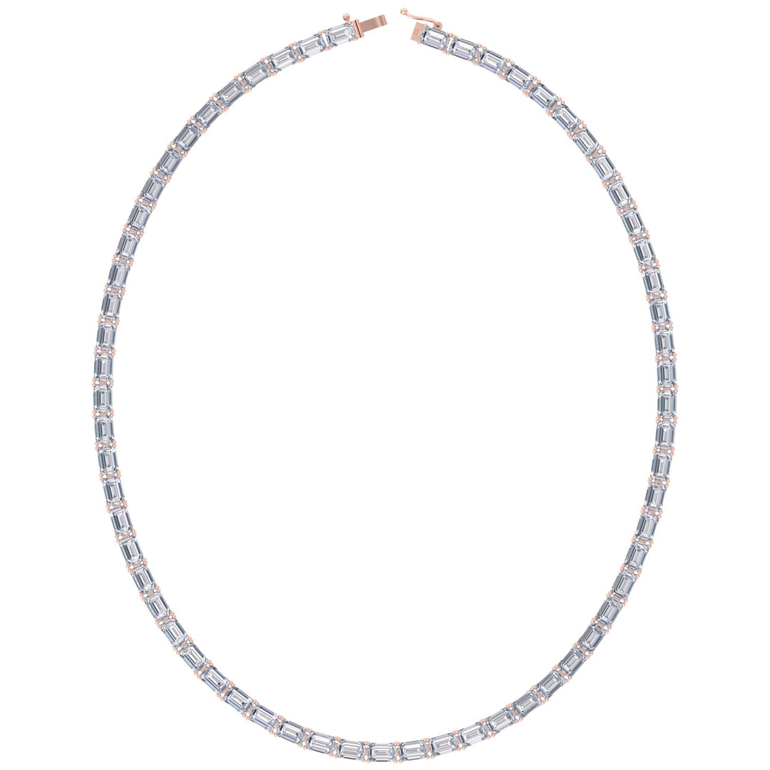 East-West Emerald Cut Lab Grown Diamond Tennis Necklace Rose Gold 14K 18K