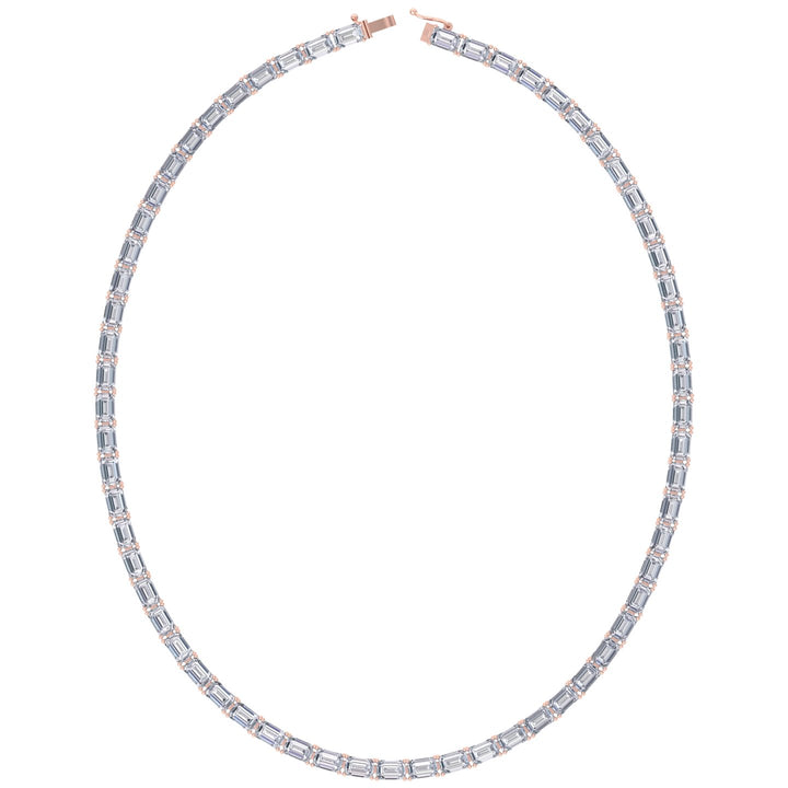 East-West Emerald Cut Lab Grown Diamond Tennis Necklace Rose Gold 14K 18K