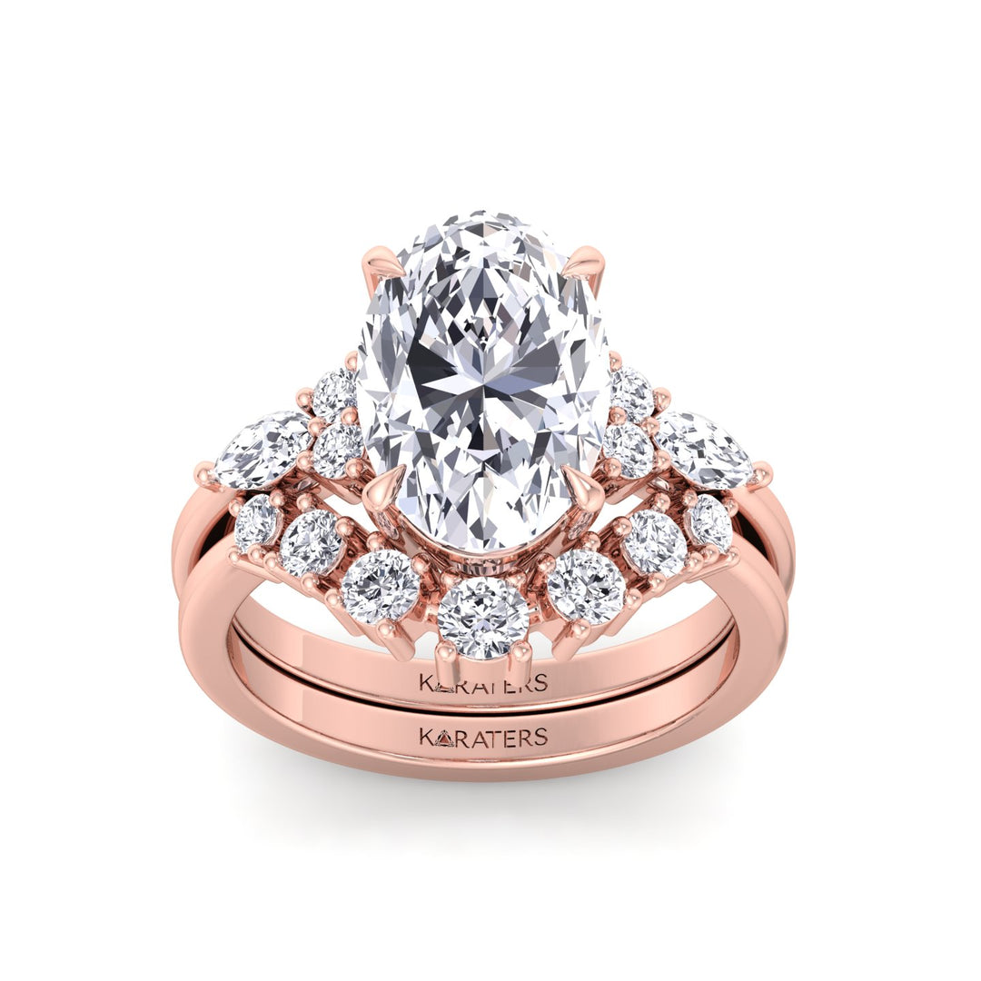 3.63CT Total Weight Oval with Side Stones Grown Diamond Wedding Set  Rose Gold 14K 18K