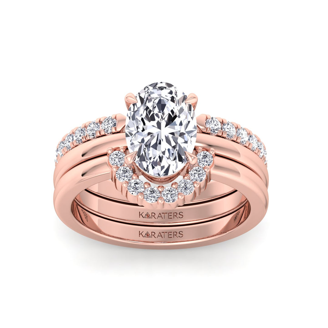 3.95CT Total Weight Oval Shape Lab Grown Diamond Wedding Set Rose  Gold 14K 18K