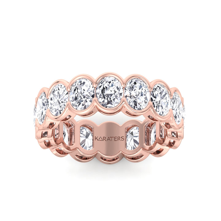Oval Shape Half Bezel Lab Grown Diamond Eternity Band Rose Gold 14K 18K