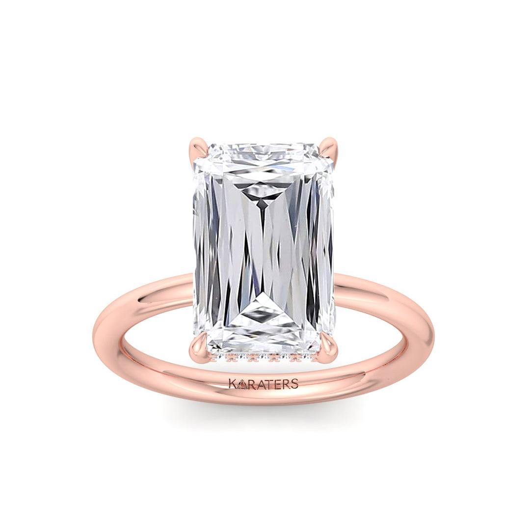 Ashoka Lab Grown Diamond Solitaire Engagement Ring (Criss Emerald Cut) Rose Gold 14K 18K