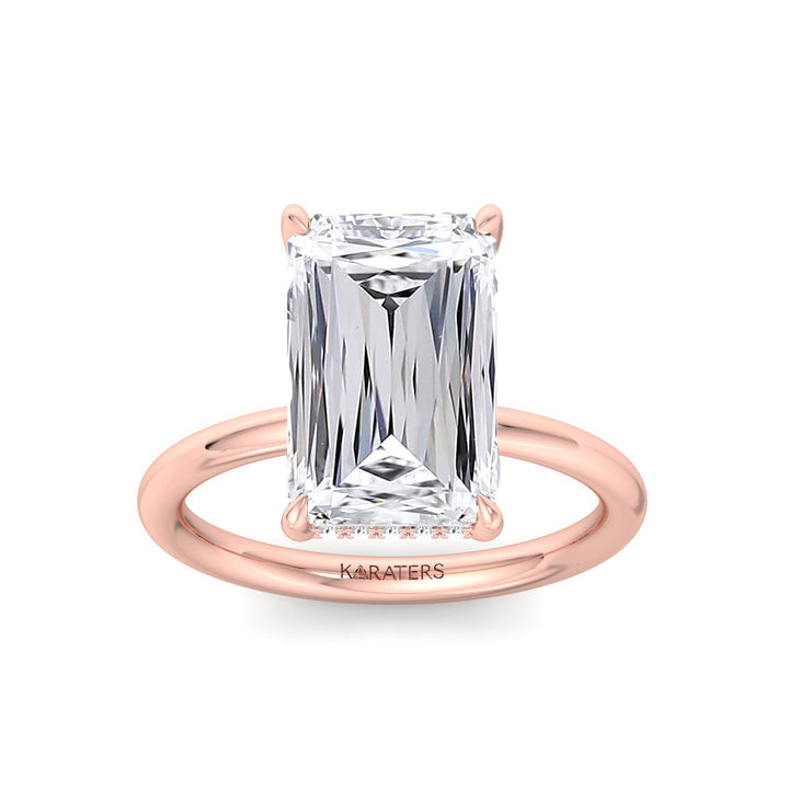 Ashoka Lab Grown Diamond Solitaire Engagement Ring (Criss Emerald Cut) Rose Gold 14K 18K