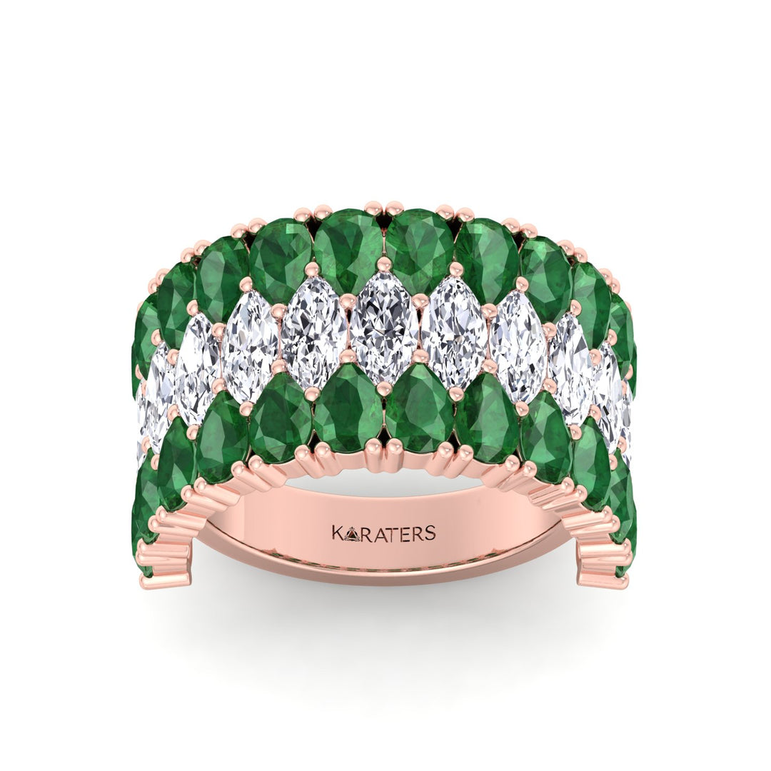 Pear Shape Green Emerald and Marquise Lab-Grown Diamond Cocktail Ring  RG 2