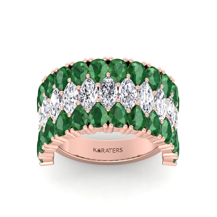 Pear Shape Green Emerald and Marquise Lab-Grown Diamond Cocktail Ring  RG 2