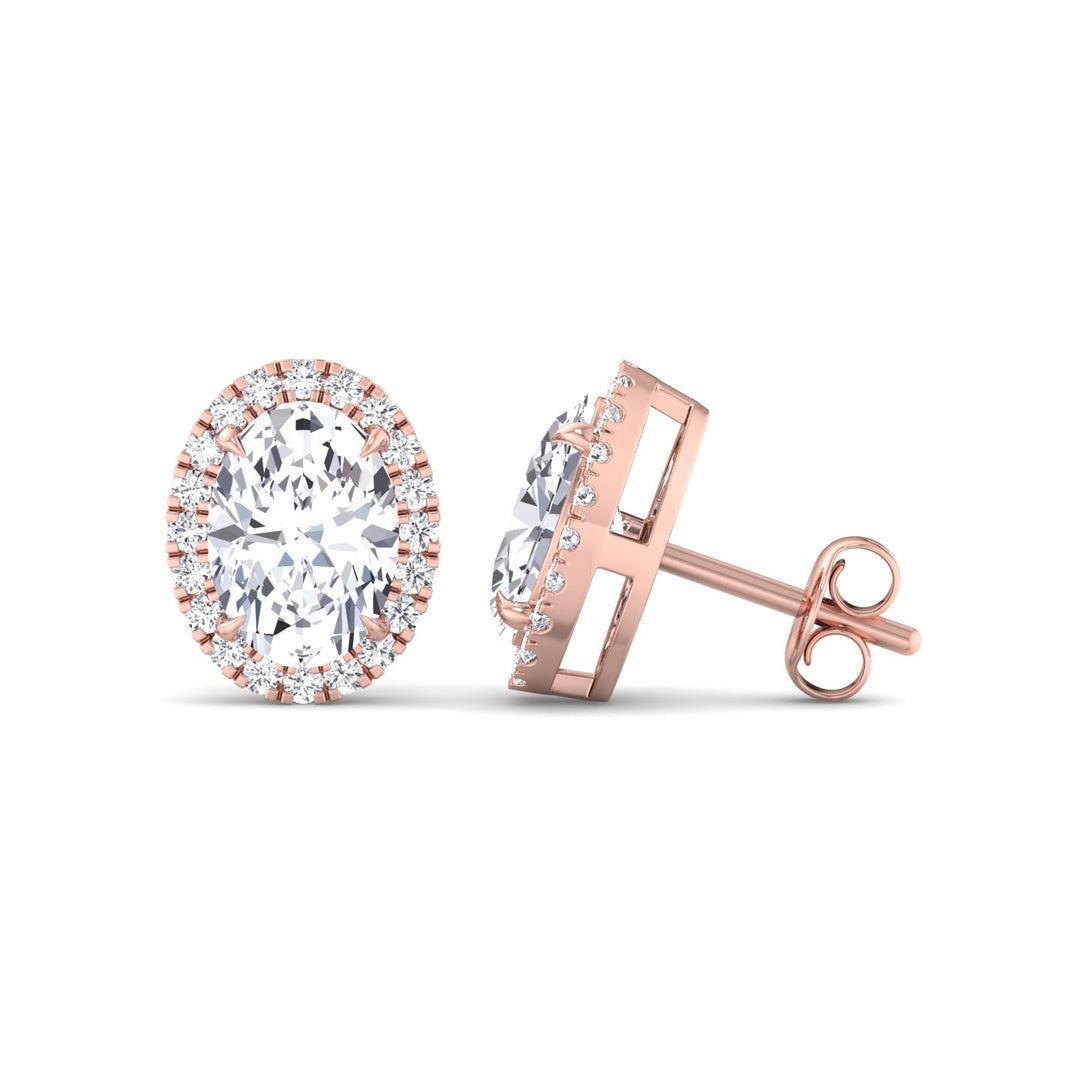 Oval Shape Lab Grown Diamond Halo Studs Rose Gold 18K
