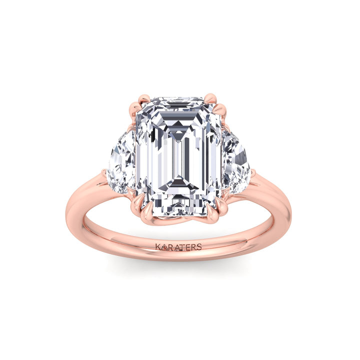 Emerald & Trapezoid Three Stone Lab-Diamond Engagement Ring RG 3