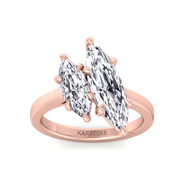 Marquise Cut Two-Stone Lab Grown Diamond Engagement Ring Rose Gold 14K 18K