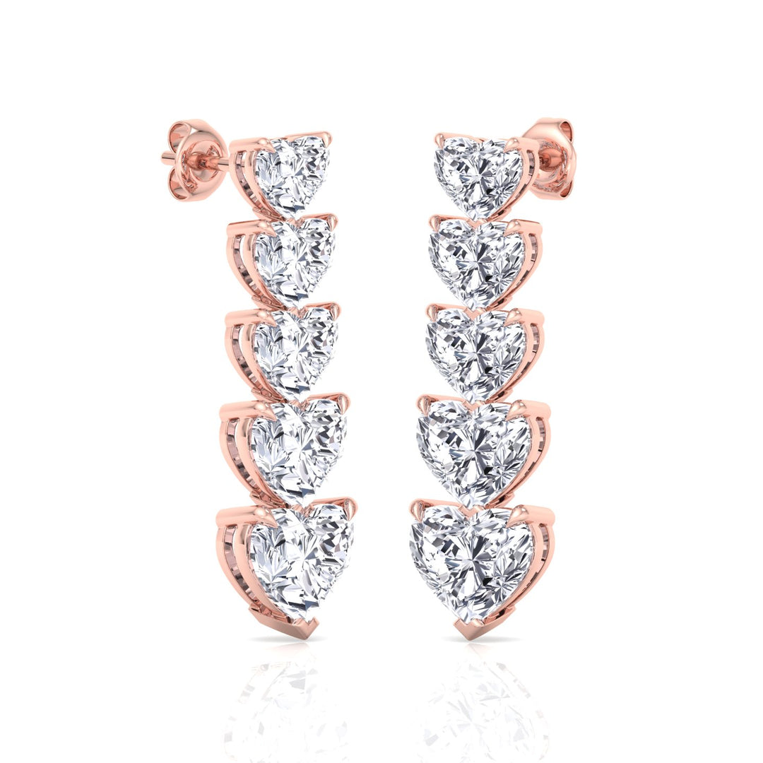 Dangle Heart Shape Lab Grown Diamond Tennis Earrings Rose Gold 14K 18K