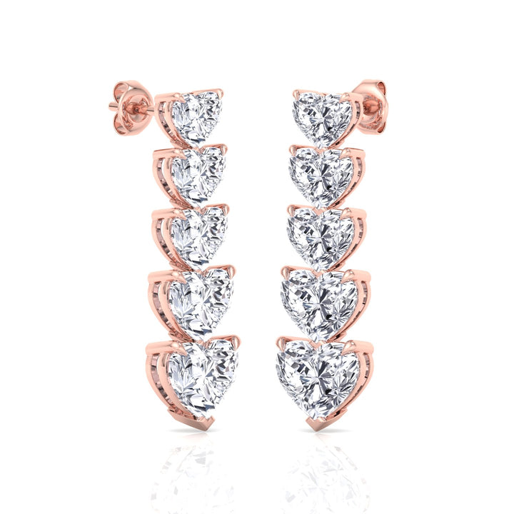 Dangle Heart Shape Lab Grown Diamond Tennis Earrings Rose Gold 14K 18K