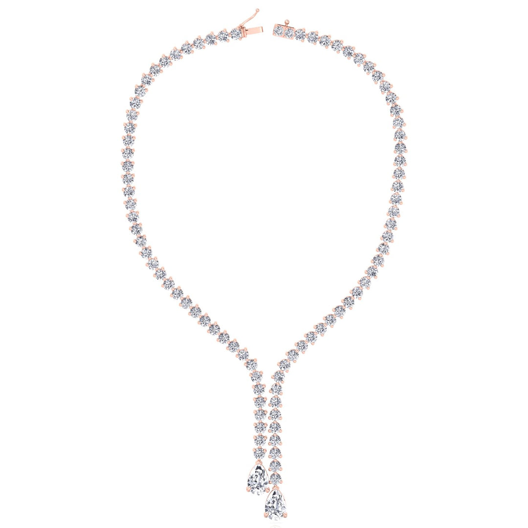 18CT T.W. Pear Shape Lab Grown Diamond Lariat Tennis Necklace Rose Gold 14K 18K