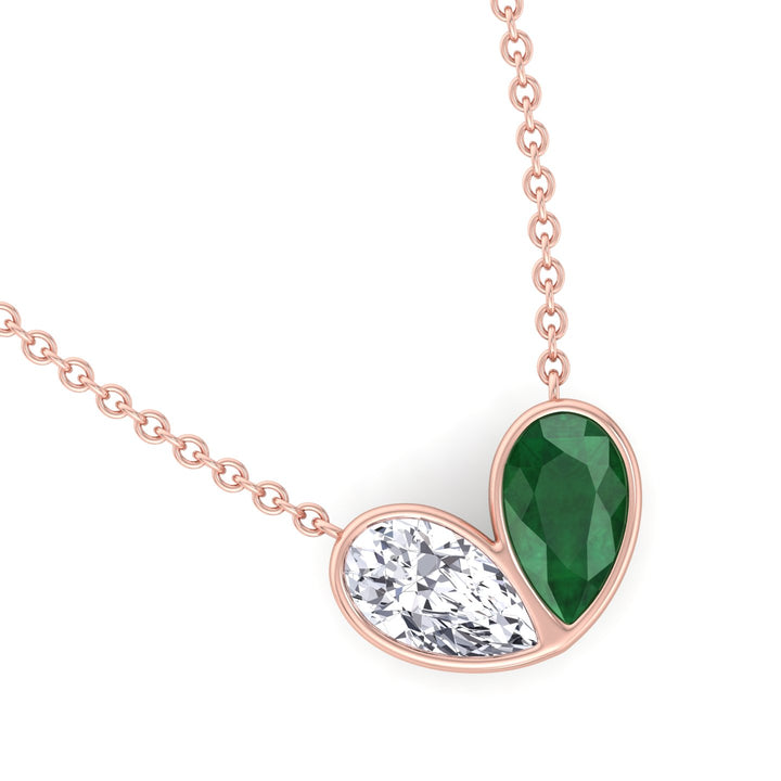Pear Shape Green Emerald and Lab Grown Diamond Pendant Necklace-Rose Gold- 4CT