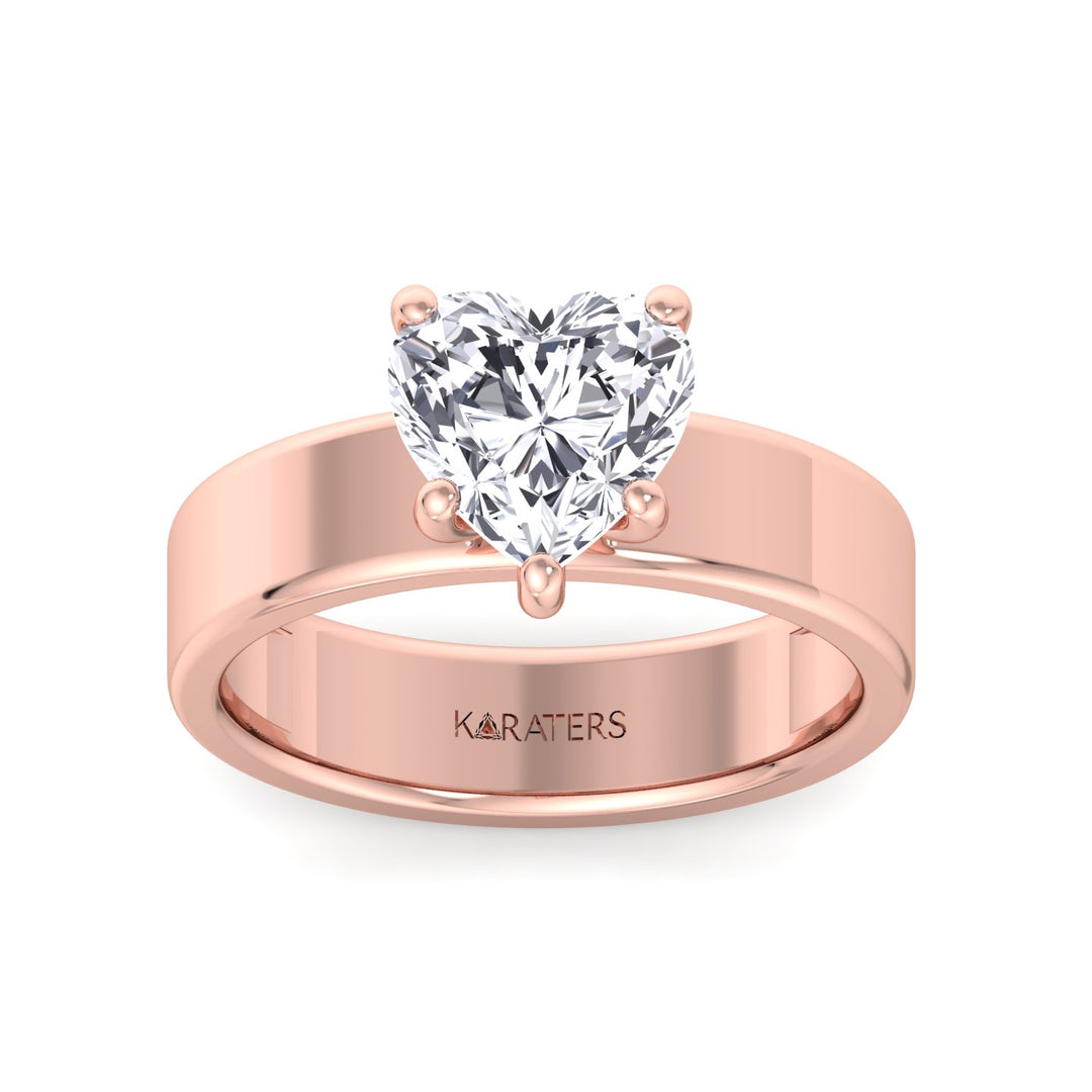 Heart Shape Lab Grown Diamond Engagement Ring with Wide Band Rose Gold 14K 18K