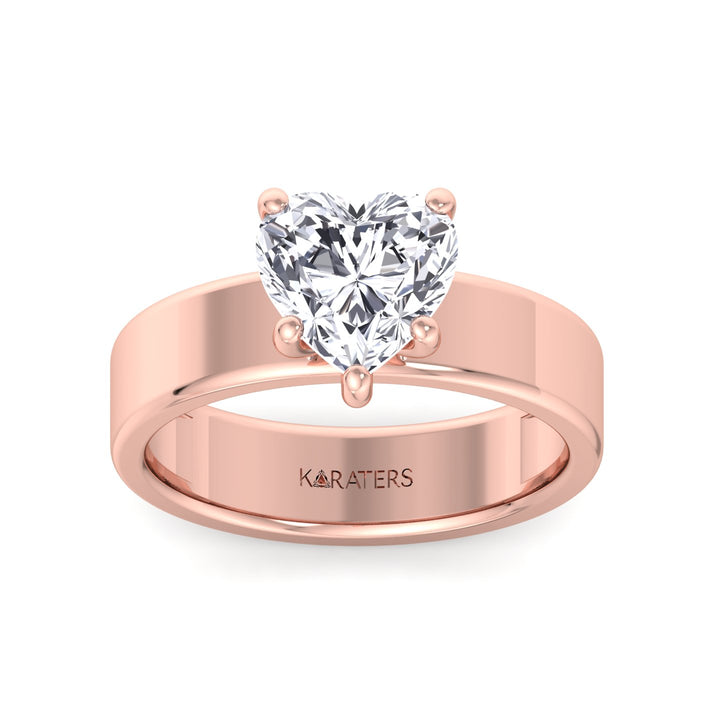 Heart Shape Lab Grown Diamond Engagement Ring with Wide Band Rose Gold 14K 18K