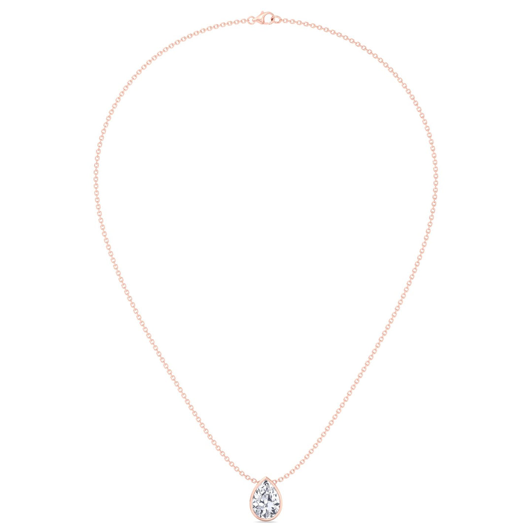 Pear Shape Bezel Set Lab Grown Diamond Pendant - Rose Gold-14K-18K