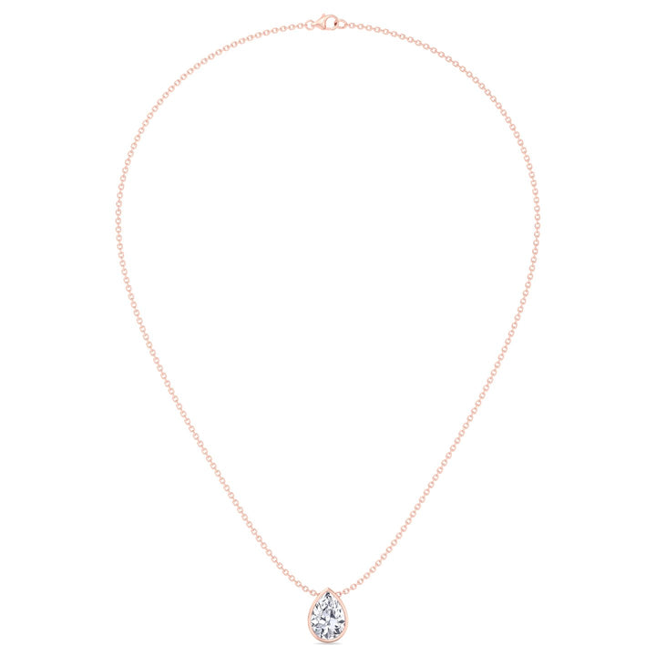 Pear Shape Bezel Set Lab Grown Diamond Pendant - Rose Gold-14K-18K