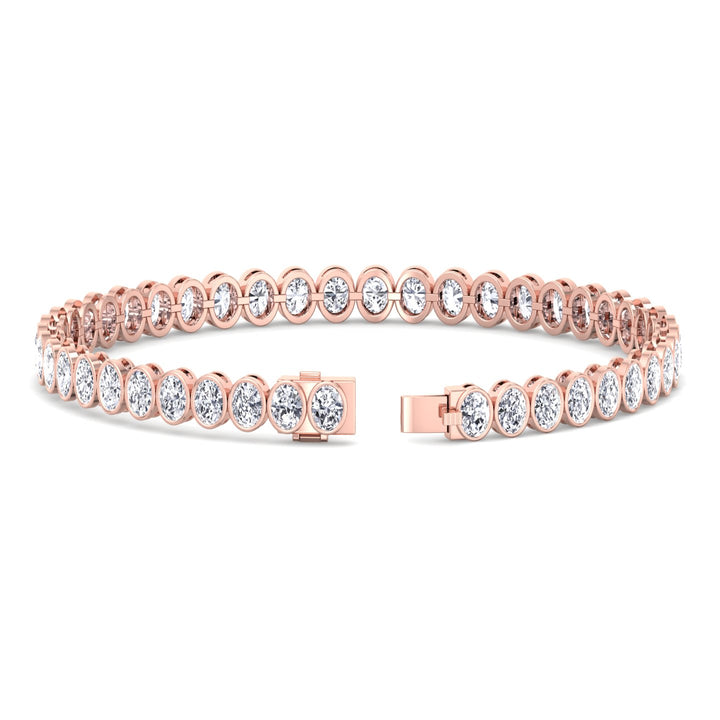 Oval Shape Bezel Set Lab Grown Diamond Tennis Bracelet 18K Solid Gold