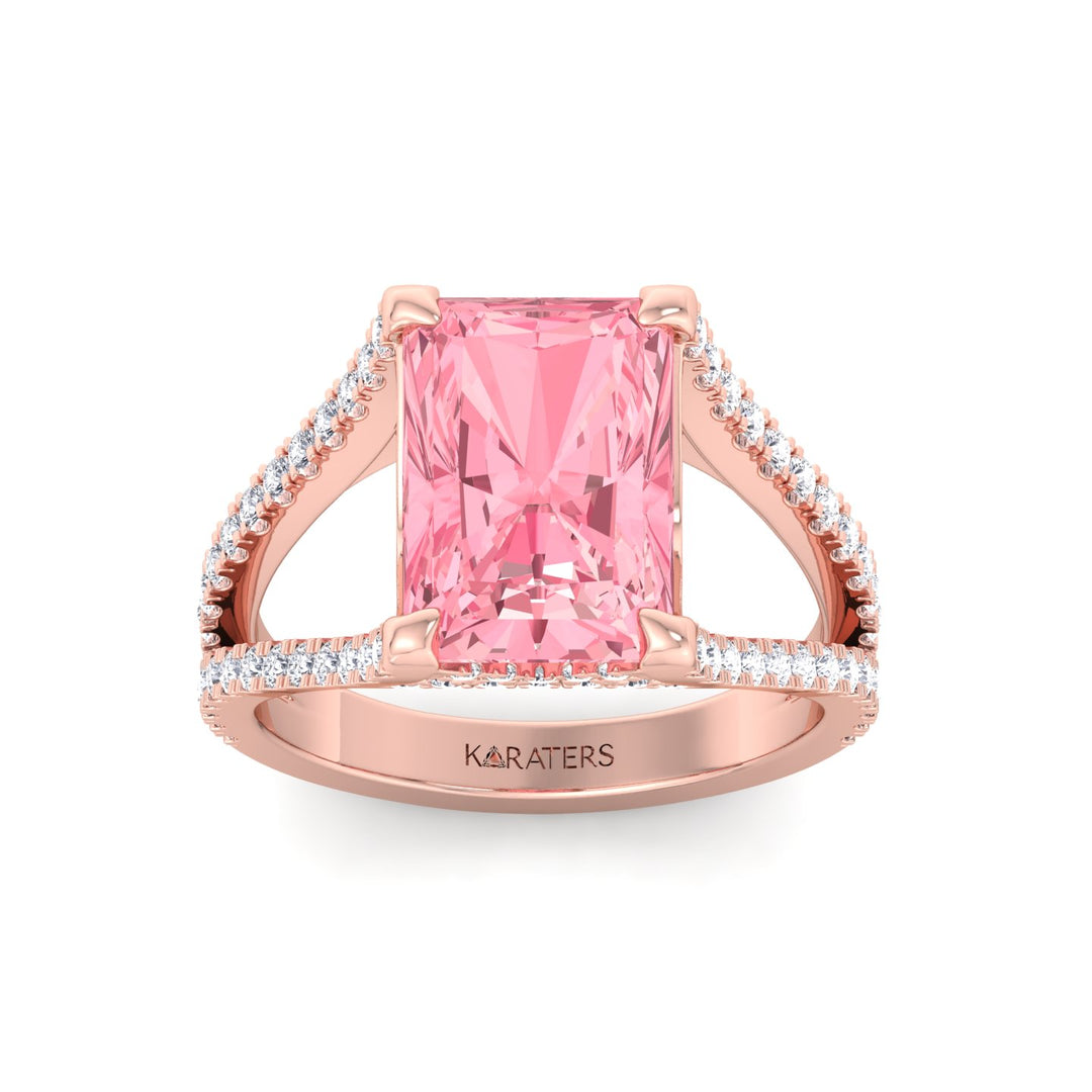 Radiant Cut Pink Diamond Lab Grown Engagement Ring with a Split Band Rose Gold 14K 18K