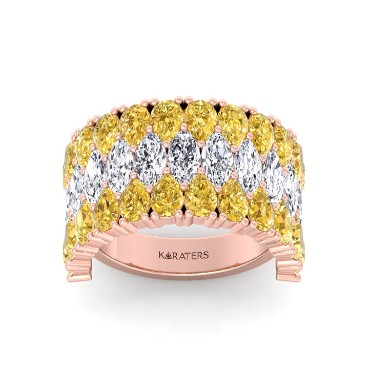 Pear Shape Fancy Yellow and Marquise Lab-Grown Diamond Cocktail Ring  RG 
