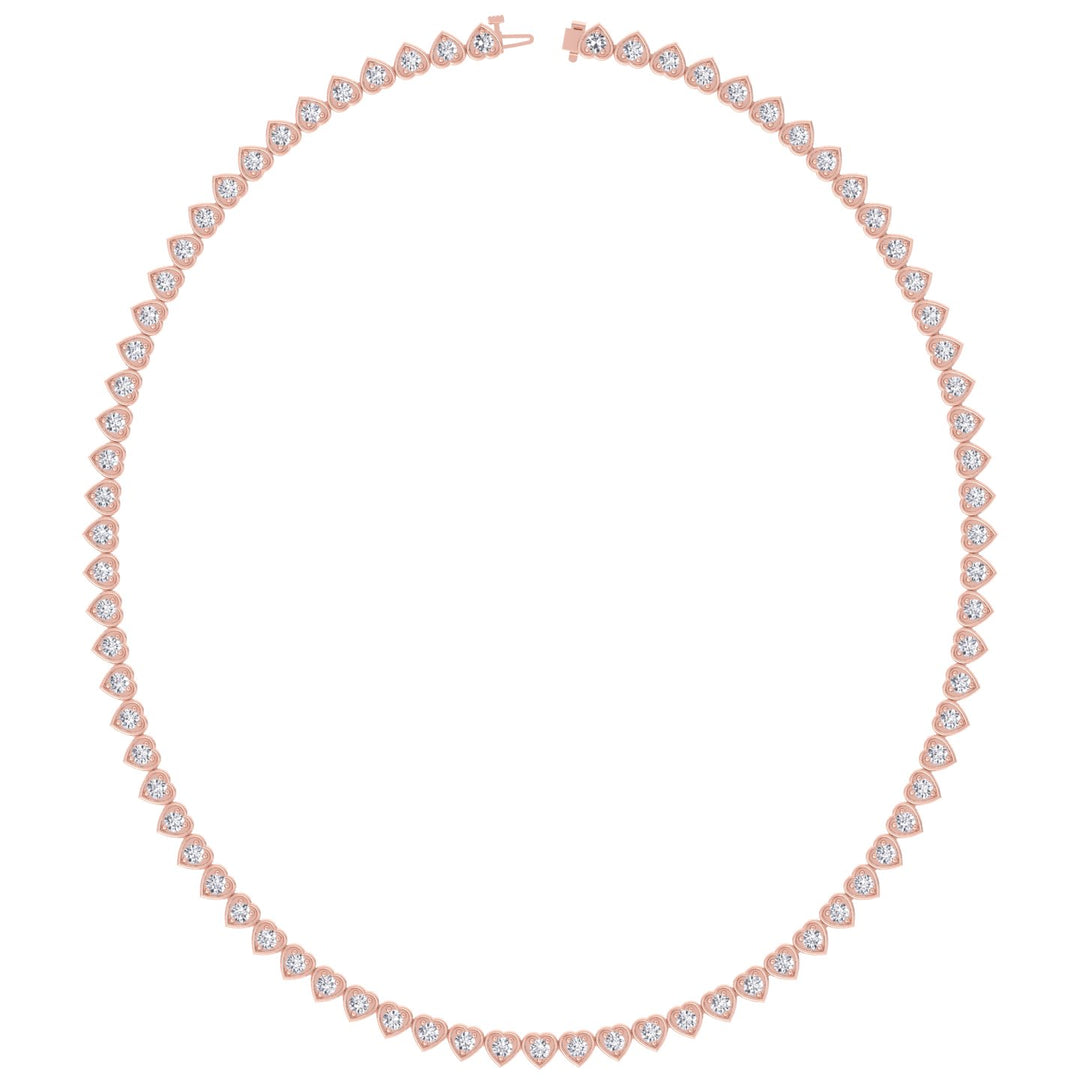 Heart Shape Bezel Set Lab Grown Diamond Tennis Necklace Rose Gold double safety clasp 13ct