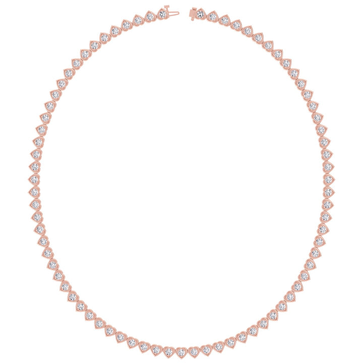 Heart Shape Bezel Set Lab Grown Diamond Tennis Necklace Rose Gold double safety clasp 13ct