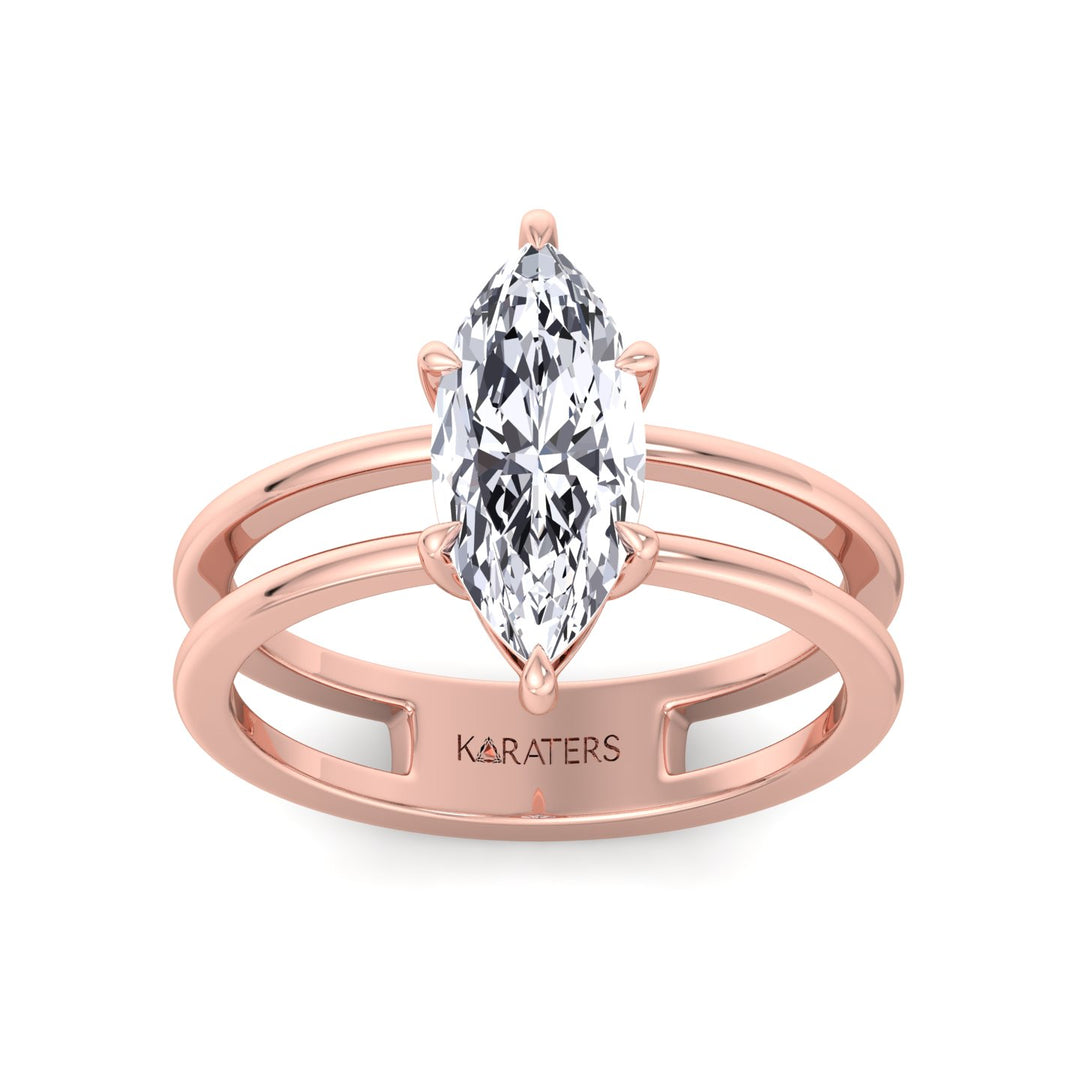 RG Marquise Cut Lab Grown Diamond with Double Band Ring top view