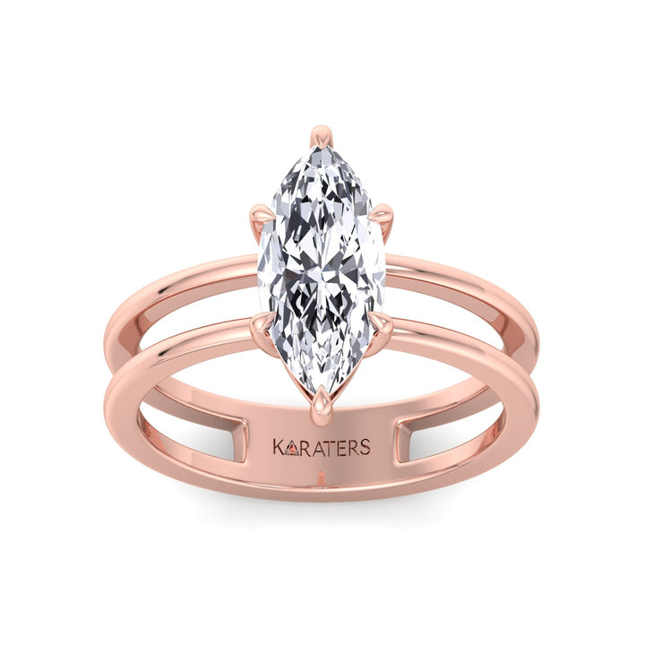 RG Marquise Cut Lab Grown Diamond with Double Band Ring top view