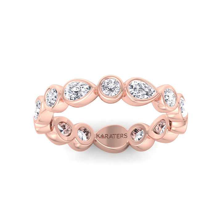 Bezel Set Round and Pear Shape Lab Grown Diamond Eternity Band Rose Gold 14K 18K