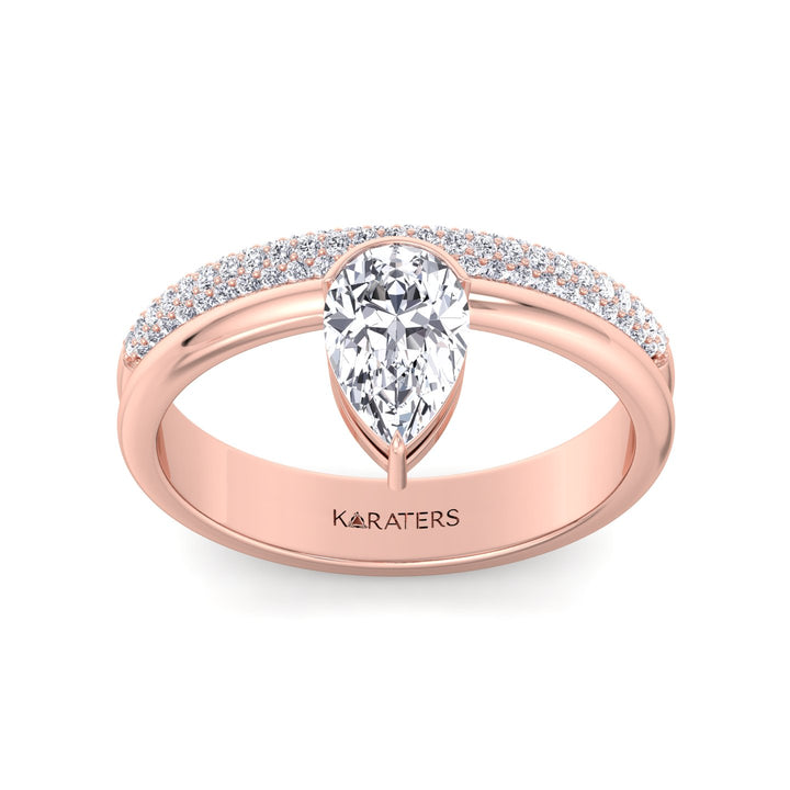 Floating Pear Shape Lab Grown Diamond Engagement Ring with Double Band Rose Gold 14K 18K