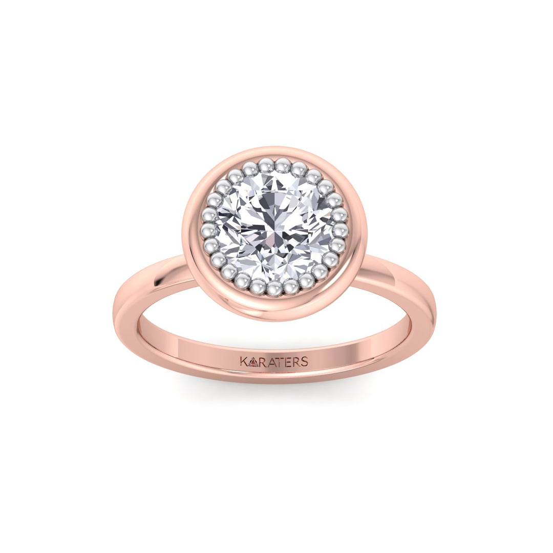 Halo Bezel Set Bubble with Round Shape Lab-Grown Diamond Engagement Ring Rose Gold 14K 18K