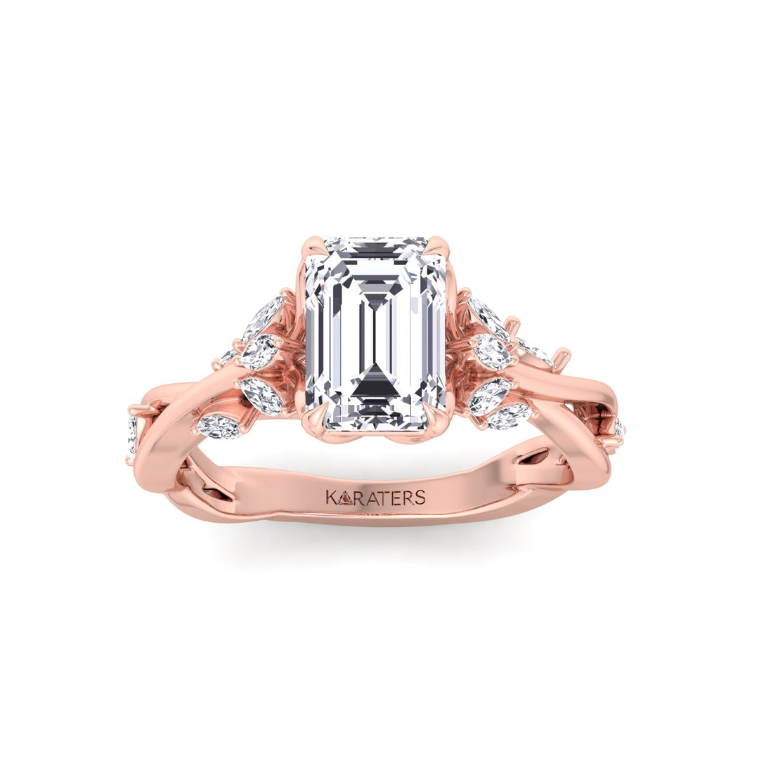 Emerald Cut Lab Grown Diamond Engagement Ring with Twist Band RG 2