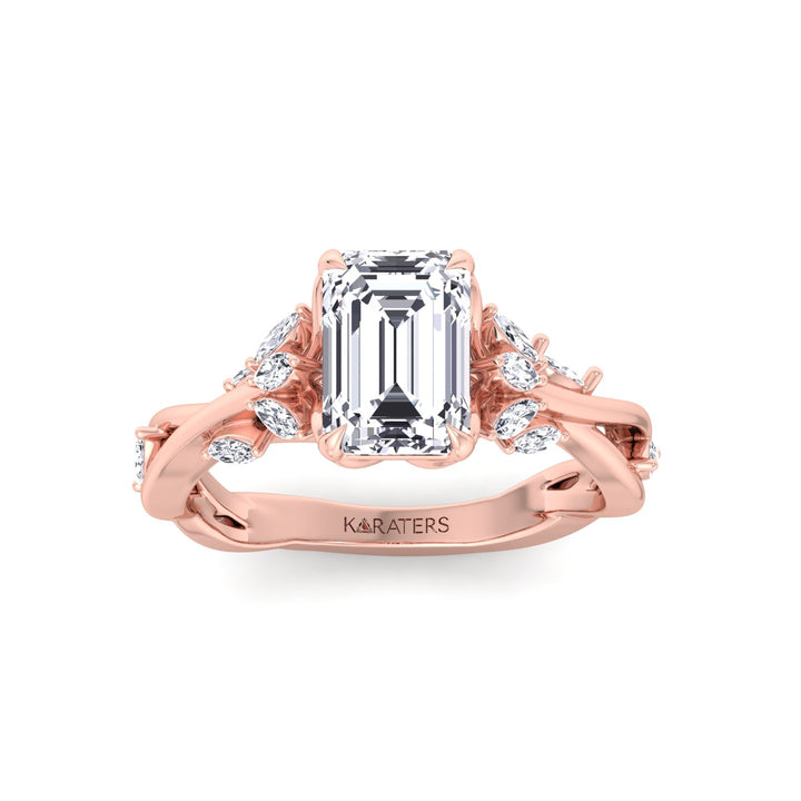 Emerald Cut Lab Grown Diamond Engagement Ring with Twist Band RG 2