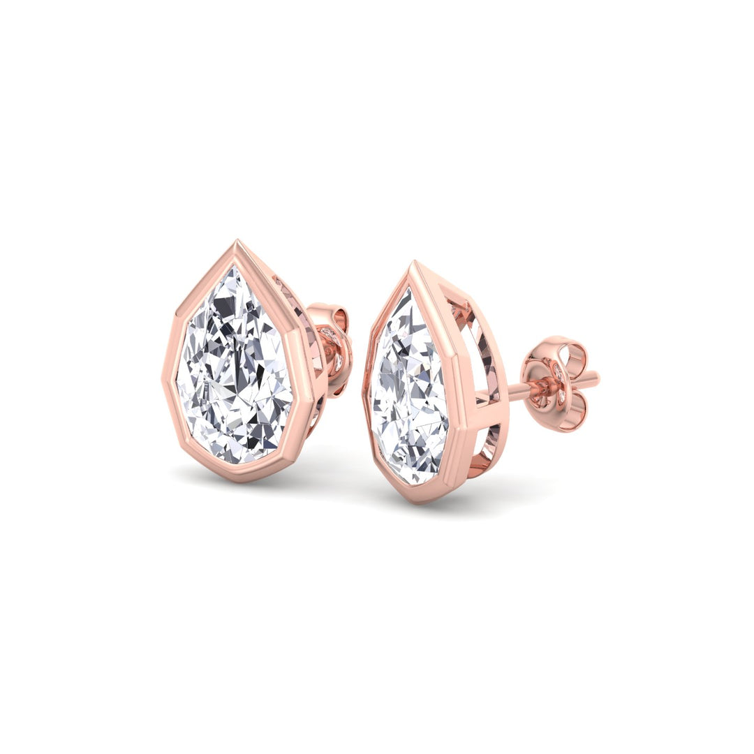 RG Pear-Shaped Lab Grown Diamond Studs in a Geometric-Style Bezel Setting side