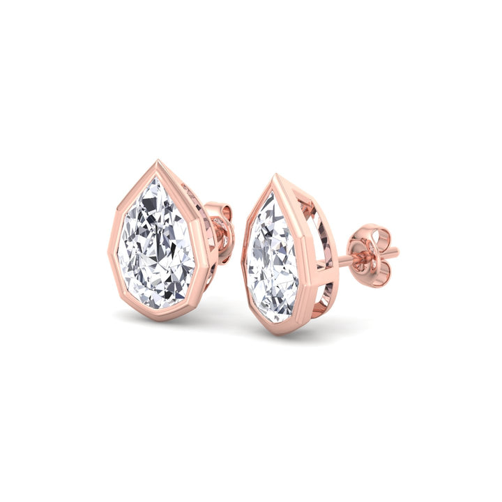 RG Pear-Shaped Lab Grown Diamond Studs in a Geometric-Style Bezel Setting side
