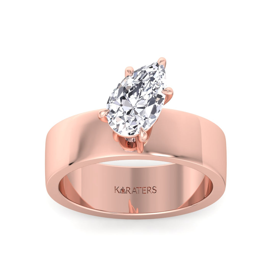 Pear Shaped Lab Grown Diamond Engagement Ring with Wide Band Rose Gold 14K 18K