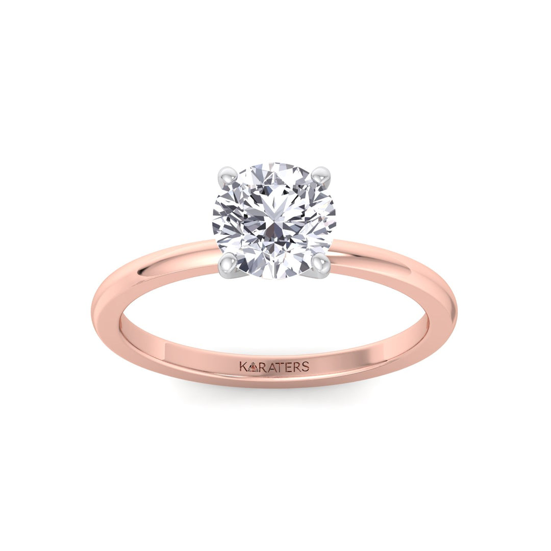 Two Tone Round Shape Solitaire Lab-Grown Diamond Engagement Ring Rose Gold 14K 18K