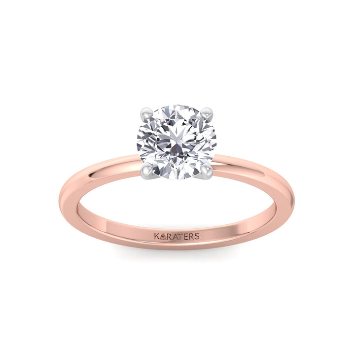 Two Tone Round Shape Solitaire Lab-Grown Diamond Engagement Ring Rose Gold 14K 18K