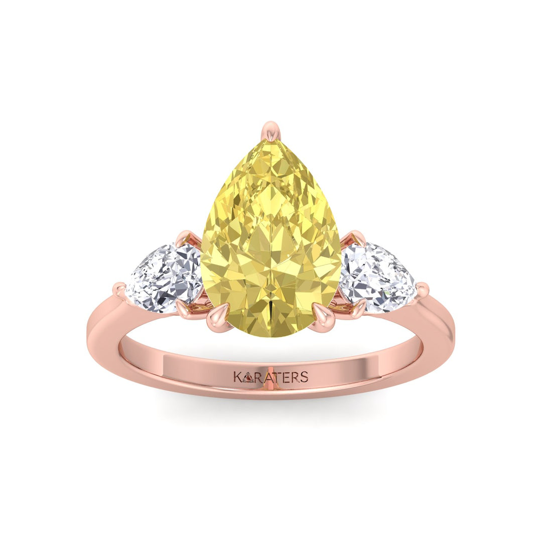 Fancy Yellow Pear Shape Lab Grown Diamond Engagement Ring with Pear Sidestones Rose Gold 14K 18K