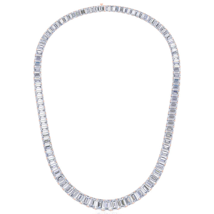 Emerald Shape Graduated Lab Grown Diamond Tennis Necklace Rose Gold 14K 18K