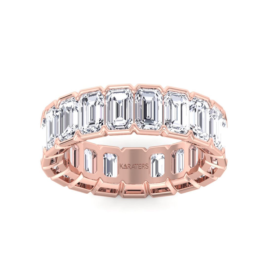 Half Bezel Set Emerald Cut Lab Grown Diamond Eternity Band Rose Gold 14K 18K