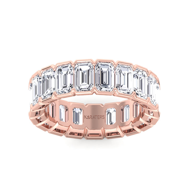 Half Bezel Set Emerald Cut Lab Grown Diamond Eternity Band Rose Gold 14K 18K