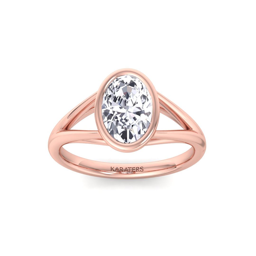 Bezel Set Oval Shape Lab-Grown Diamond Split Shank Engagement Ring Rose Gold 14K 18K